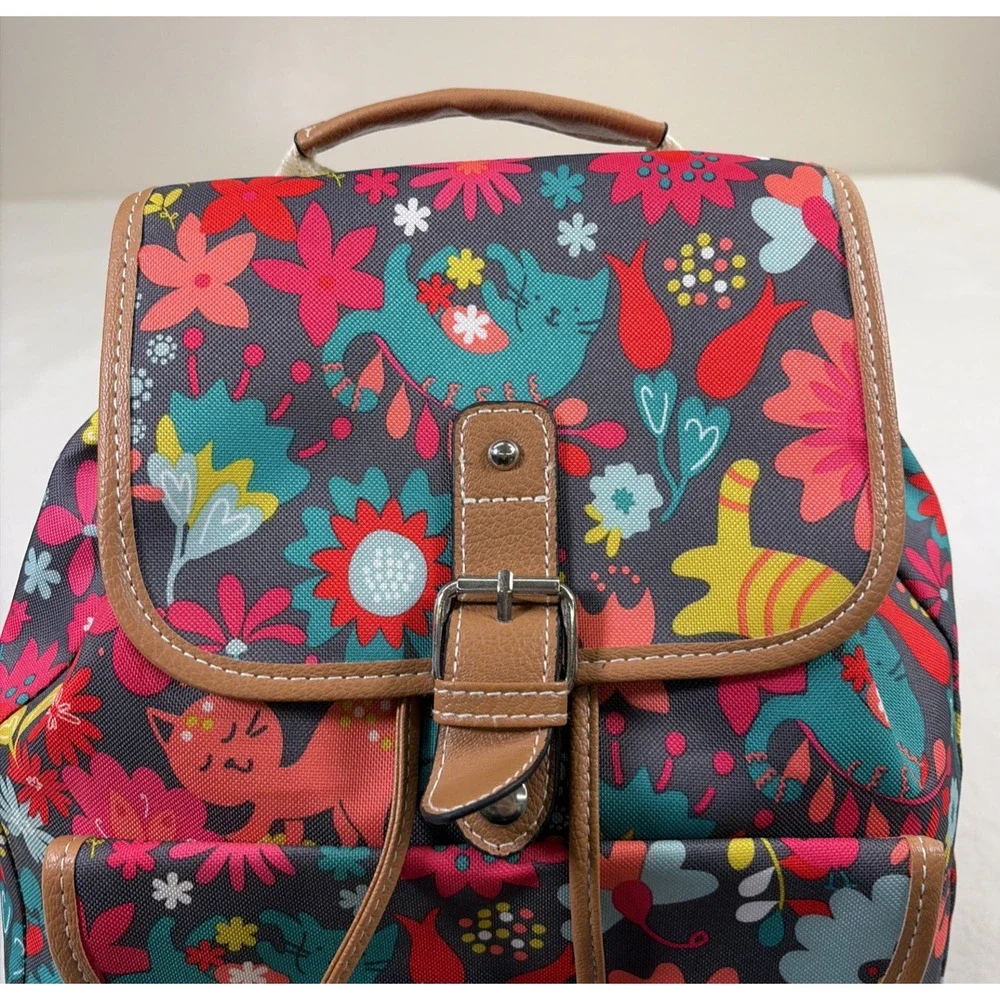 Lily Bloom Backpack Playful Garden Cats Eco-friendly Grey/Multi-Color Charity - Picture 8 of 15